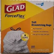Glad ForceFlex Tall Drawstring Trash Bags, Clorox 13 Gallon 100 Count