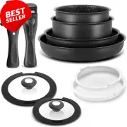 10-Piece Induction Cookware Set Nonstick Removable Handles, Stackable, PFAS-Free