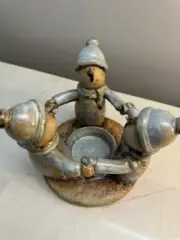 3 Snowmen Candle Holder Kirkland Potter's Garden Saint Nicholas Holding Hands