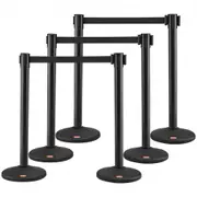 VEVOR Crowd Control Stanchions, 6-Pack Crowd Control Barriers with 3PCS 6.5FT Black Retractable Belts, Plastic Stanchion Queue Post, Belt Barriers Lin