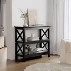 Oikiture 3-Tier Console Table X-Design Wood Sofa Table Hall Side Entry Black