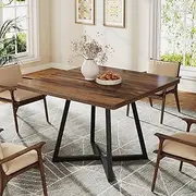 Tribesigns Square Dining Table for 4, 31.5" Industrial Dinner Table with Metal Base, Wood Kitchen Table for Dining Room, Small Space, Apartment, Rustic Brown & Black