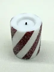 8 candy cane stripe flameless candles 2" with glitter Candle Impressions QVC