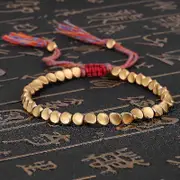 Handmade Tibetan Copper Bead Bracelet, Buddhist Woven Cotton Rope Carrying Bracelet, Protecting Good Luck Successful Amulet