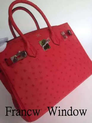 France Window 愛瑪仕 柏金包 Hermes Birkin 大紅色 銀扣 鴕鳥皮30Cm