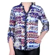 Desigual Button Up Womens Menorca Shirt Long Sleeve Blouse Top Size Large New