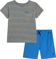 [Volcom] Boys' Shorts Set - 2 Piece Short Sleeve T-Shirt and Pull On Sweat Shorts - Casual Summer Outfit for Boys (Sizes: 2T-7), Grey, 5