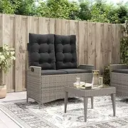 Reclining Garden Bench with Cushions Grey Poly Rattan Patio Benches