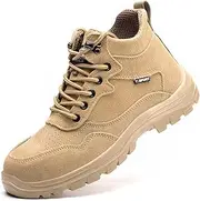 [WCXTY] Men Steel Toe Shoes for Work,Outdoor Comfortable Lightweight Safety Toe Shoes for Men,Durable Slip-Resistant Outsole,Composite Men's Industrial & Construction Shoes (Color : Khaki, Size : 7)