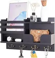 Coat Rack Wall Mount Coat Rack Wall Mount Wooden Wall Hook Key Holder Box with 4 Double Hooks Wall Mounted with Shelf Handmade for Hanging Coat, Jacket, Clothes, Hat Wall Coat Hooks(Black)