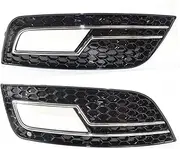 Pizgear 2X RS4 Style Glossy Black Honeycomb Car Front Bumper Fog Light Grille Cover, for Audi, for A4 B8.5 2013 2014 2015 2016 Fog Lamp Grill Fog Light Grill Cover(Chrome)
