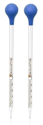2Pk 2ml Glass Graduated Dropper Pipettes Lab Dropper with Red Rubber Cap & Scale