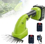 Cordless Hedge Trimmer Grass Shear, Handheld Strimmer with Two 21V Batteries, 170Mm Cutting Length with 2 Interchangeable Blades, Grass Trimmer with 1000R/min No-Load Speed for Garden, Lawn