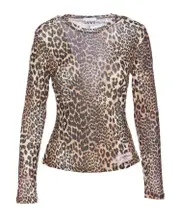 Ganni Leopard Printed Mesh Long-Sleeved Top EU28,EU38,EU36,EU42,EU30,EU40,EU34,EU44,EU32 leopard color