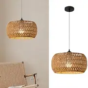 Country Vintage Woven Rattan Pendant Light, Braided Rope Material, 17cm Height, Warm White/White Light, E26 E27, Adjustable Chain