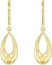 [forme di Lucchetta] Lucchetta - 14K Gold Dangle Earrings with Oval Hoop Teardrop Leverback Drop, Yellow Gold, No Gemstone
