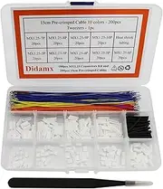 Didamx 180Pcs MX 1.25mm 2/3/4/5/6/7/8/9/10 Pin Connector Plug Kit and 200Pcs 10 Colors 15cm Pre-Crimped Cables Compatible with JST Molex PicoBlade 1.25mm Connectors