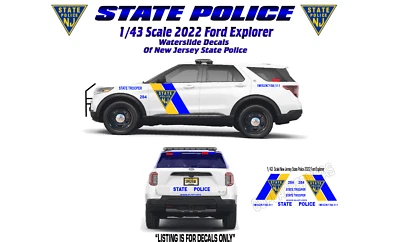 1/43 Scale State Police 2022 Motormax Ford Explorer Waterslide Decals