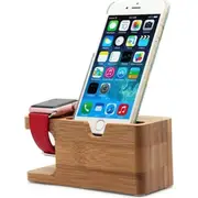 2 in 1 Bamboo Wood Charging Stand Cradle Holder for Apple Watch and iPhone