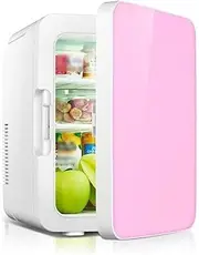 10L Mini Fridge For Bedroom Portable Small Refrigerator Food Heater Beverage Cooler Electric Reefer AC+DC Power Compatibility Tabletop Fridge For Small Space Office, Home, Car(Pink)