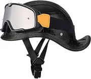 Vintage Motorcycle Half Helmet Half Shell Cap Retro Fashion Jet Helmet with Large Frame Goggles for Adult Men Women Motorcycle Cruiser Scooter DOT/ECE Approved