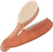 1Set Hair Brush and Wooden Comb Newborn Hair Care Supplies Soft Wool Brush for Gentle Grooming for Wooden Comb and Brush