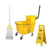 Side Press Wringer Combo Commercial Mop Bucket on Wheels, 35 Quart,Yellow, In...