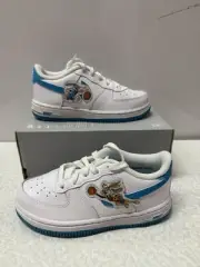 Nike Air Force 1 (Td) White-Blue Fury "Hare Space Jam" Sz 10c [DM3356-100]