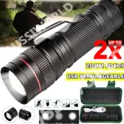 990000LM LED Flashlight Zoom USB Rechargeable Tactical Torch Light Waterproof AU
