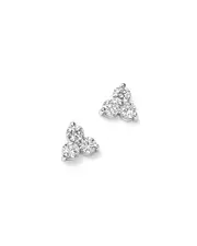 Diamond Three Stone Stud Earrings in 14K White Gold, 0.90 ct. t. w.