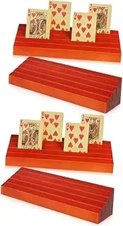 4 Pcs Wooden Playing Card Base Playing Card Rack Wooden Stand Displaying Base Brown Pine Wood