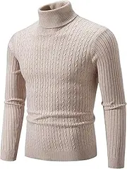 [JEShifangjiusu] Men's Slim Fit Turtleneck Sweater Casual Twisted Knitted Pullover Sweaters Long Sleeve Warm Sweatshirt