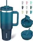 40 Oz Tumbler Handle Lid and Straw Stainless Steel Thermal Cup Indigo Black