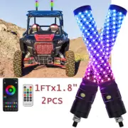 Pair 1FT Fat 1.8in Thick Spiral Chasing RGB Whip Lights For ATV RZR UTV Buggy