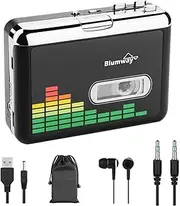 BlumWay Portable Cassette Recorder Player, Audio Music Cassette Tape to Digital Converter Player with Earphone, No Need Computer
