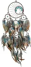 Dream Catcher Wind Chimes Pendant - Feather Wall Decor, Wooden Beads Hanging | Handmade for Car Rearview Mirror, Bohemian Wedding Ornament, Spiritual Bedroom Decoration