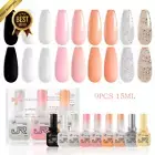 9Pcs 15ml Gel Nail Polish Set Red, Pink, Nude, UV LED, Soak Off, Base & Top Coat