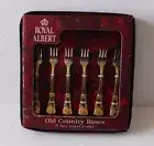 Royal Albert Old Country Roses 6 Cocktail Seafood Forks Gold Acccent