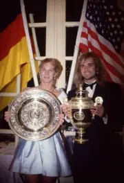 Singles champions Steffi Graf of Germany Andre Agassi USA pose wit- Old Photo 1