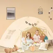 CRAWLBO Bed Tent for Kid Twin Size Bed Canopy,Breathable Privacy Space Sleeping Drafty Room Dream Tents Indoor Play Tent Kid Sleep Tent(Beige,Full)