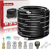 100 Feet Sewer Jetter Kit for Pressure Washer, 5800PSI Drain Cleaner Hose with 1/4 Inch NPT, Water Cleaning Jet Kit with Sewer Jetting Nozzles, Pearl Corsage Pin, Watertight Tape, Spanner