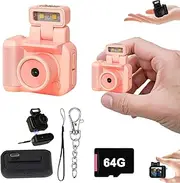 Gsnagole Retro Snap Camera，Mini Nostalgic Vintage View Camera，Tiny Snaps Camera，Keychain Digital Photo Camera，Llavero Mini CáMara Retro，1080p Hd with Led Flash Light (Pink 64G)