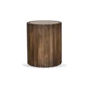 Avanti 45cm Travertine Top Round Side Table - Walnut