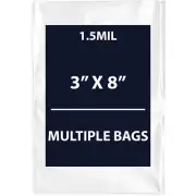 1.5Mil 3" X 8" | LDPE Clear Flat Poly Bags, Flexible & Durable | Multiple Bags