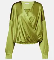 [Dries Van Noten] Dries Van Noten Draped silk-blend satin blouse AU 10 green