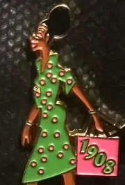 1908 Pink and Green Sorority Pretty Girl Diva Lapel Pin