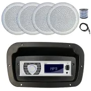Pyle Marine Radio, Adapter,Spa Bezel, Antenna,Wire, 4x 5.25" 20W White Speakers