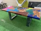 Elegant Look Mix Epoxy Table Top with Acacia Wooden Counter Desk Table for Room