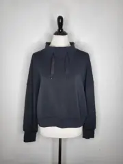 SPANX Airluxe At The Hip Sweatshirt Women Medium Space Pullover Funnel Black NWT