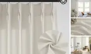 Greyish Beige Pinch Pleated Linen Curtains 84 40"W x 84"L (Pack of 1) Oatmeal
